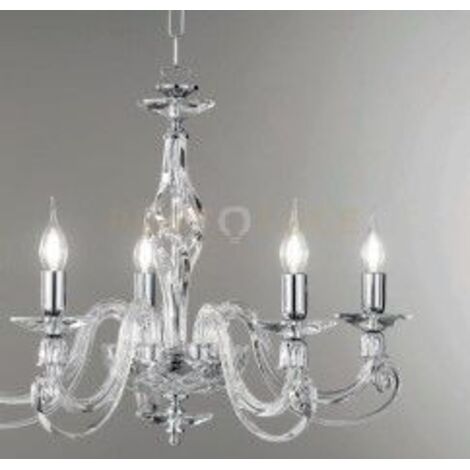 LAMPADARIO 1306 12 LUCI TRASPARENTE E CROMO ATTACCO E14 D.100CM