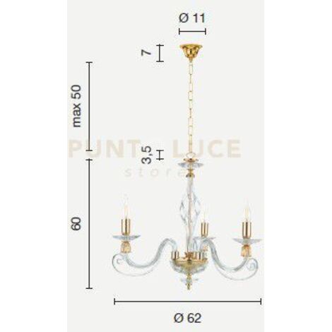 LAMPADARIO 1306 3 LUCI TRASPARENTE E CROMO ATTACCO E14 D.62CM
