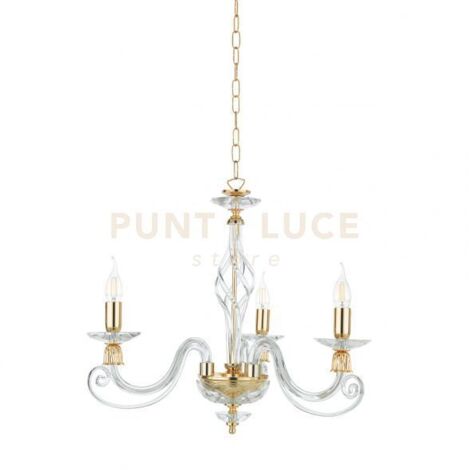 LAMPADARIO 1306 3 LUCI TRASPARENTE E ORO ATTACCO E14 D.62CM
