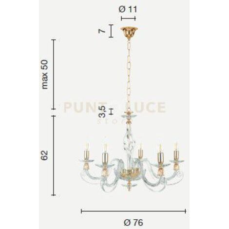 LAMPADARIO 1306 5 LUCI BIANCO E CROMO ATTACCO E14 D.76CM