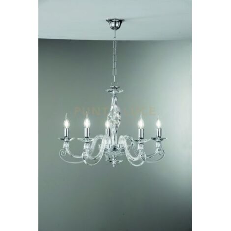 LAMPADARIO 1306 5 LUCI TRASPARENTE E CROMO ATTACCO E14 D.76CM