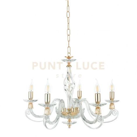 LAMPADARIO 1306 5 LUCI TRASPARENTE E ORO ATTACCO E14 D.76CM