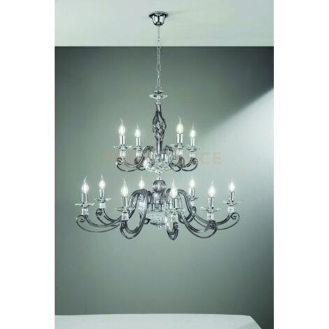 LAMPADARIO 1306 (8+4) 2 PIANI FUME' E CROMO ATTACCO E14 D.93CM
