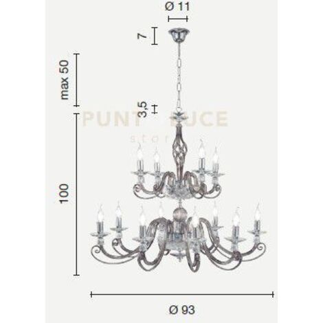 LAMPADARIO 1306 (8+4) 2 PIANI TRASPARENTE E ORO ATTACCO E14 D.93CM