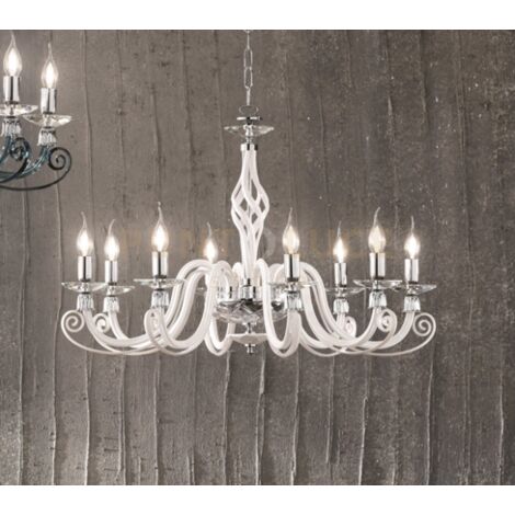 LAMPADARIO 1306 8 LUCI BIANCO E CROMO ATTACCO E14 D.84CM