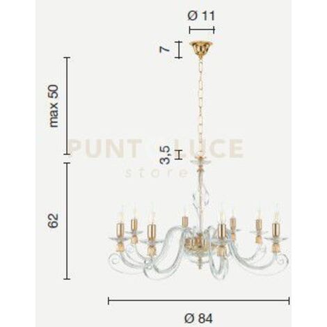 LAMPADARIO 1306 8 LUCI FUME' E CROMO ATTACCO E14 D.84CM