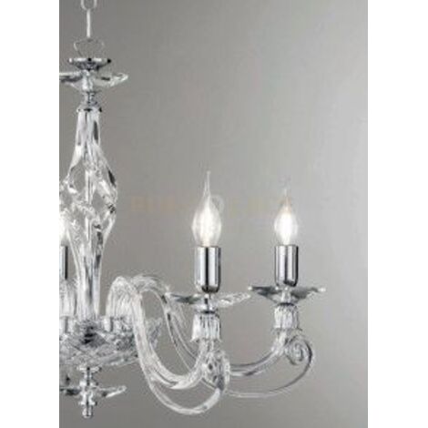 LAMPADARIO 1306 8 LUCI TRASPARENTE E CROMO ATTACCO E14 D.84CM