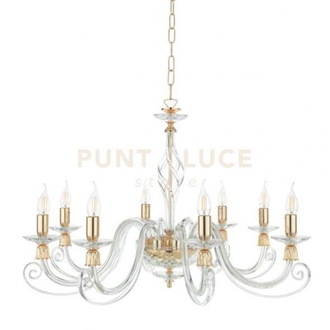 LAMPADARIO 1306 8 LUCI TRASPARENTE E ORO ATTACCO E14 D.84CM