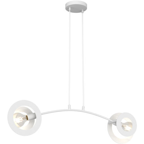 Lampadario 2 Luci Crono Acciaio Bianco A Bracci E Diffusori A Doppio Cerchio
