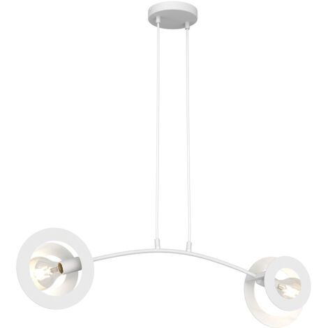 Lampadario 2 Luci Crono Acciaio Bianco A Bracci E Diffusori A Doppio Cerchio