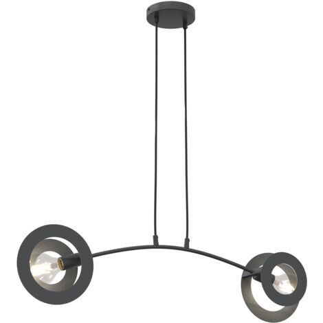 Lampadario 2 Luci Crono In Acciaio Nero A Bracci E Diffusori A Doppio Cerchio