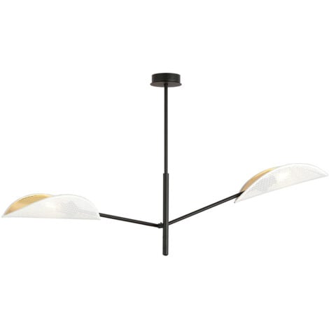 Lampadario 2 Luci Eridano In Acciao Nero E Bianco Oro Con Bracci Mobili