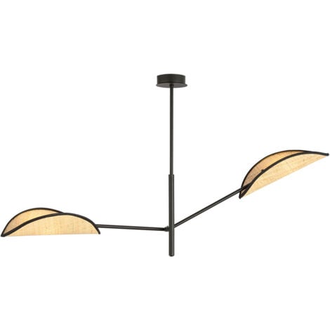 Lampadario 2 Luci Eridano In Acciao Nero E Rattan Con Bracci Mobili