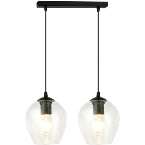Lampadario 2 Luci Fuxi In Acciaio Nero E Vetro Trasparente