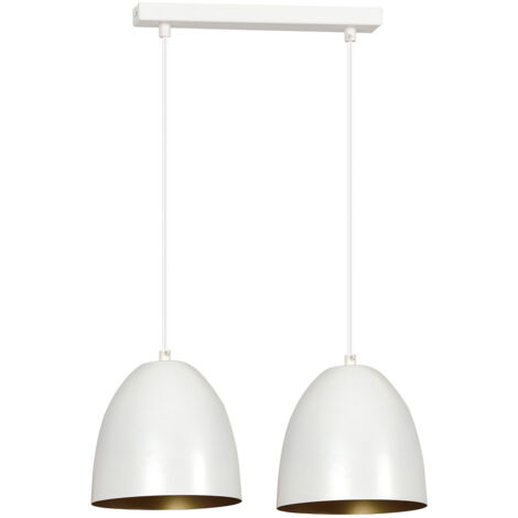 Lampadario 2 Luci Reartù In Acciaio Bianco Con Cupole In Nero E Oro