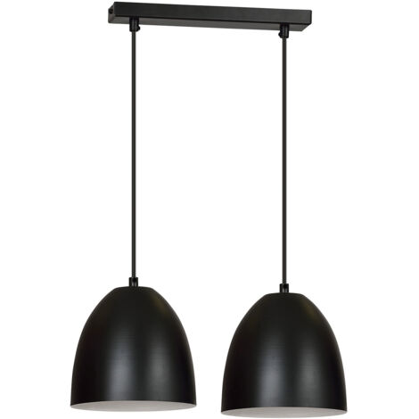 Lampadario 2 Luci Reartù In Acciaio Nero Con Cupole In Nero E Bianco