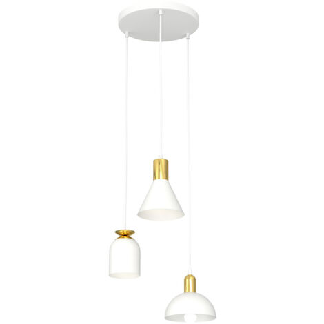 Lampadario 3 Luci Bragi Base Tonda Acciaio E Paralumi Forme Varie Bianco Oro
