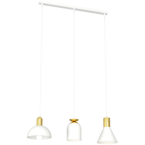 Lampadario 3 Luci Bragi In Acciaio Bianco E Paralumi Forme Varie Bianco Oro