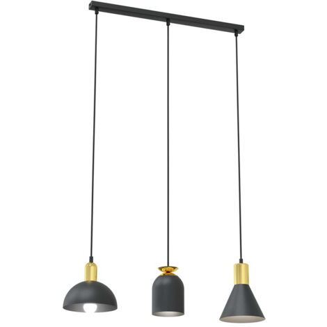 Lampadario 3 Luci Bragi In Acciaio Nero E Paralumi Forme Varie Nero Oro