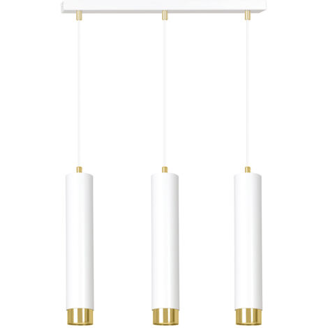 Lampadario 3 Luci Brunilde In Acciaio Bianco E Tubolari In Bianco E Oro