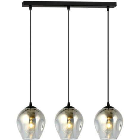Lampadario 3 Luci Fuxi In Acciaio Nero E Vetri Fumè