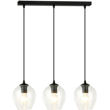Lampadario 3 Luci Fuxi In Acciaio Nero E Vetri Trasparente