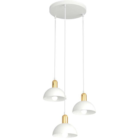 Lampadario 3 Luci Idunn Base Tonda In Acciaio Bianco E Oro Diffusori A Cupola