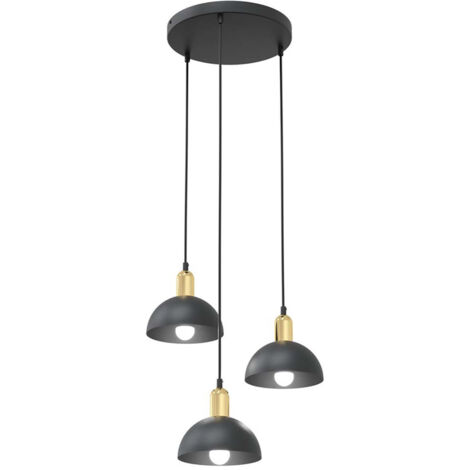 Lampadario 3 Luci Idunn Base Tonda In Acciaio Nero E Oro Diffusori A Cupola