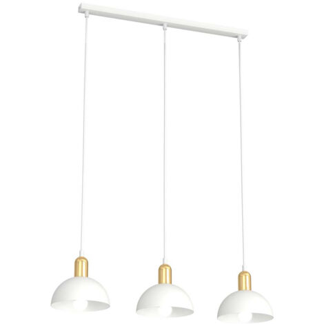 Lampadario 3 Luci Idunn In Acciaio Bianco E Oro Diffusori A Cupola