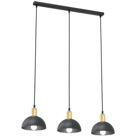 Lampadario 3 Luci Idunn In Acciaio Nero E Oro Diffusori A Cupola
