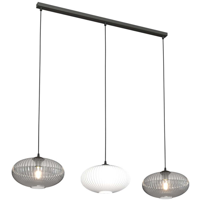 Image of Lampadario 3 Luci Iris In Acciaio Nero Paralume Plissè Multicolor