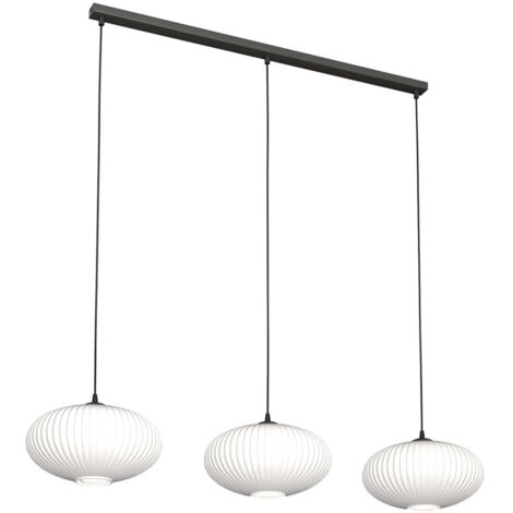Lampadario 3 Luci Iris In Acciaio Nero Paralume Plissettato Bianco