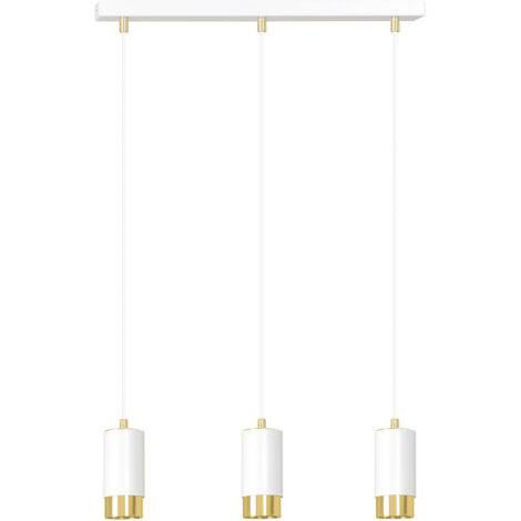 Lampadario 3 Luci Ivar Con Cilindri In Acciaio Bianco E Oro