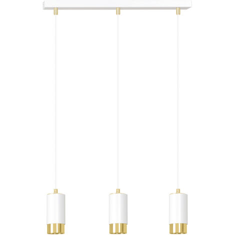 Lampadario 3 Luci Ivar Con Cilindri In Acciaio Bianco E Oro