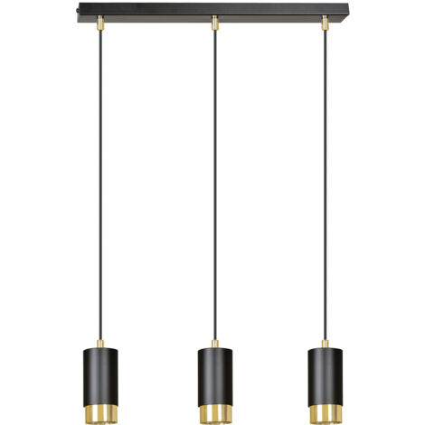 Lampadario 3 Luci Ivar Con Cilindri In Acciaio Nero E Oro