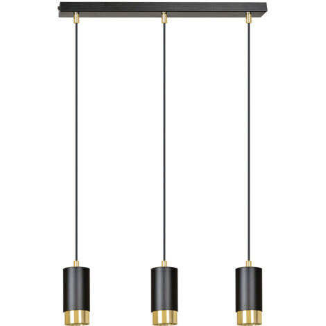 Lampadario 3 Luci Ivar Con Cilindri In Acciaio Nero E Oro