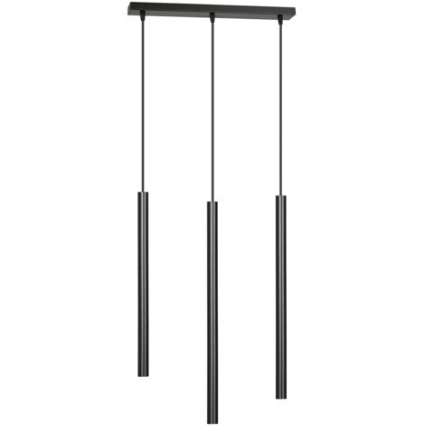 Lampadario 3 Luci Moderno Shu Acciaio Nero E Paralumi A Cilindri Sottili