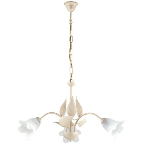 BONETTI ILLUMINA Lampadario in ferro laccato avorio con decorazione oro antico e diffusori in vetro diametro 14 alabastro bianchi 3 luci