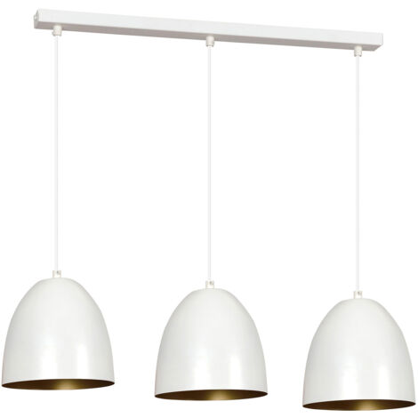 Lampadario 3 Luci Reartù In Acciaio Bianco Con Cupole In Nero E Oro