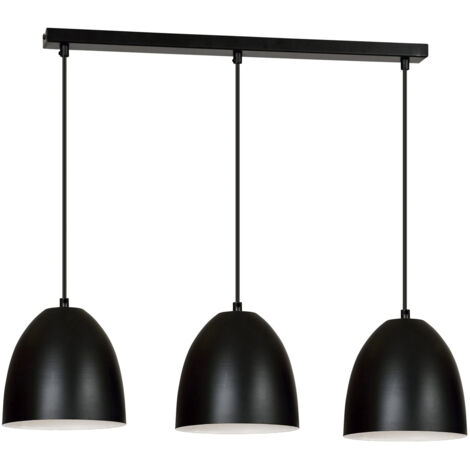 Lampadario 3 Luci Reartù In Acciaio Nero Con Cupole In Nero E Bianco
