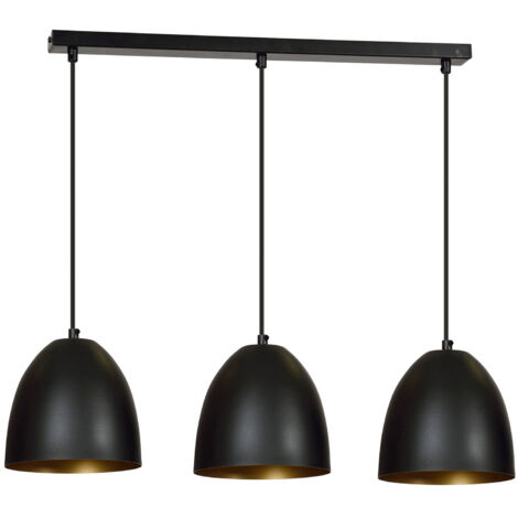 Lampadario 3 Luci Reartù In Acciaio Nero Con Cupole In Nero E Oro