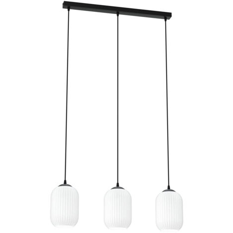 Lampadario 3 Luci Selene In Acciaio Nero E Vetri Plissettati Color Opale