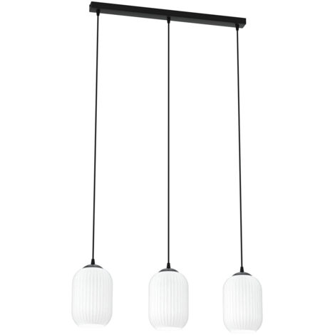 Lampadario 3 Luci Selene In Acciaio Nero E Vetri Plissettati Color Opale