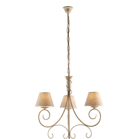 Lampadario 3 Luci Vienna Ferro Avorio E Oro Con Paralumi In Pvc