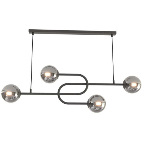 Lampadario 4 Luci Atria In Acciaio Nero E Sfere In Vetro Fumè
