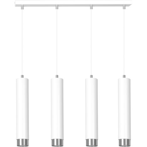 Lampadario 4 Luci Brunilde In Acciaio Bianco E Tubolari In Bianco E Cromo