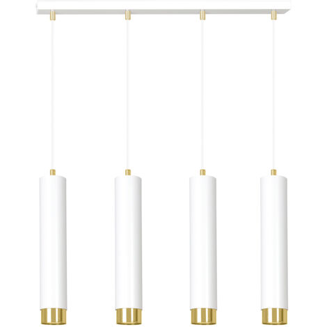 Lampadario 4 Luci Brunilde In Acciaio Bianco E Tubolari In Bianco E Oro