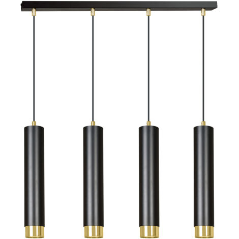 Lampadario 4 Luci Brunilde In Acciaio Nero E Tubolari In Nero E Oro