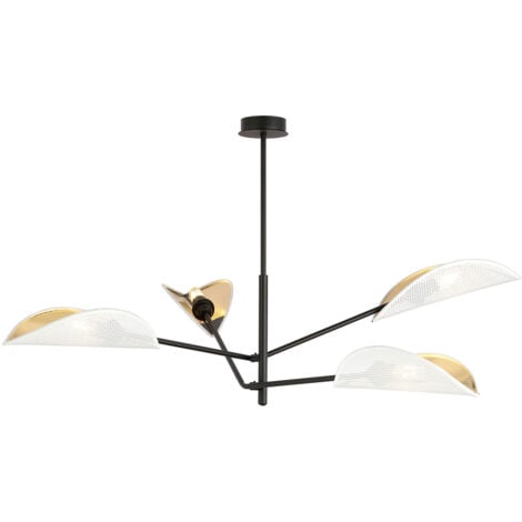 Lampadario 4 Luci Eridano In Acciao Nero E Bianco Oro Con Bracci Mobili