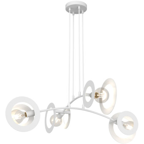Lampadario 4 Luci Euforia Acciaio Bianco A Bracci E Diffusori A Doppio Cerchio